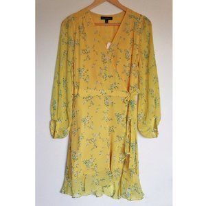 Banana Republic Yellow Floral Ruffled Wrap Dress NWT